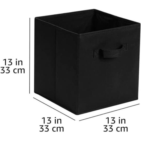 Storage Cube Bins Set of 6 Black Fabric 13x13 Foldable Organizer with Handles - Picture 3 of 7